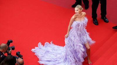 Elsa Hosk in Alberta Ferretti at the 72nd Cannes Film Festival screening of the film "Sibyl" in competition. Photo: Reuters