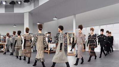 Sleek silhouettes, angular shoulders and tweed in autumnal colours dominated Chanel's haute couture collection. Courtesy Olivier Saillant.