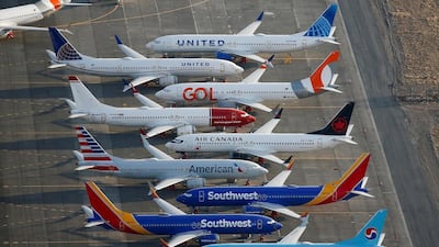 An aerial photo shows grounded Boeing 737 Max aircraft at Boeing facilities in Moses Lake, Washington. Reuters
