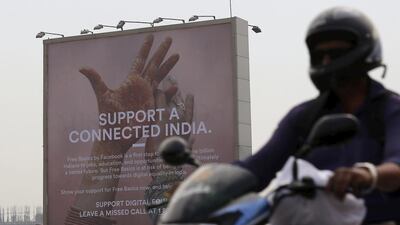 A billboard displays Facebook’s Free Basics initiative in Mumbai in December last year. Danish Siddiqui / Reuters