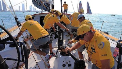 File picture of the Abu Dhabi Ocean Race team who lost to Mapre by just a couple of metres in the in-port race at Lisbon. Ravindranath K / The National