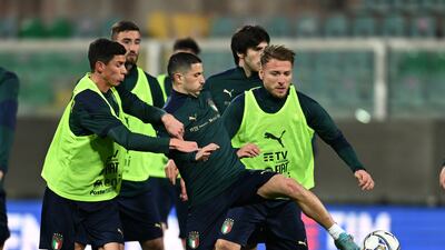 Stefano Sensi, centre, in Italy training in Palermo. Getty Images