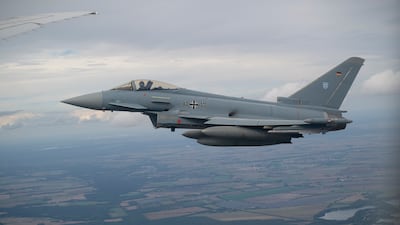 German fighter jets guide the UAE presidential airplane over Germany