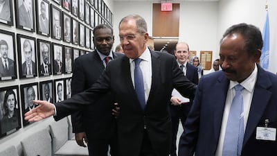 Russia's Foreign Minister Sergei Lavrov and Sudan's Prime Minister Abdalla Hamdok during a meeting on the sidelines of the United Nations General Assembly. Getty