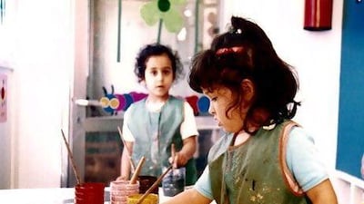 Samira Murshid Al Romaithi (foreground) in art class in kindergarten at the age of 5.