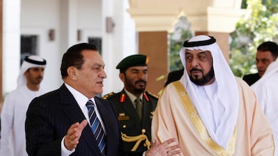 Mubarak meets UAE President Sheikh Khalifa in Abu Dhabi on February 12, 2008. Photo: WAM