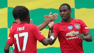 Manchester United striker Odion Ighalo celebrates after scoring. AFP