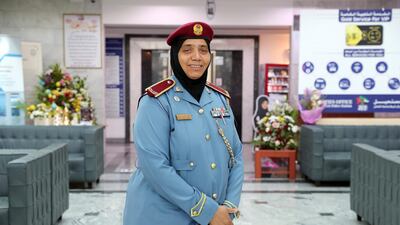 Fatima Al Darmaki at Wasit Police Station in Sharjah. She was recently recognised for her hard work by Sheikh Mohammed bin Rashid. Pawan Singh / The National