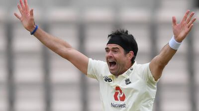 England bowler James Anderson successfully appeals for the wicket of West Indies' John Campbell. AFP