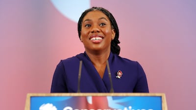 Kemi Badenoch delivers a speech after the party's new leader announcement in London, on November 2. Badenoch beat Robert Jenrick to become the new Conservative Party leader, succeeding Rishi Sunak. EPA