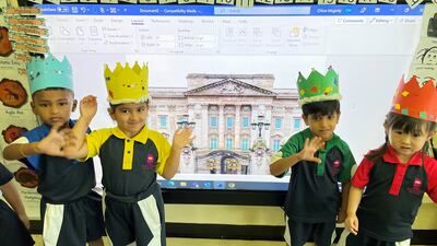 Pupils wore crowns and learnt about Buckingham Palace ahead of the coronation ceremony. Photo: Gems Royal Dubai School