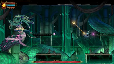 Swinging with the arcane whip is very helpful during boss fights, like this one with Medusa. Photo: Konami