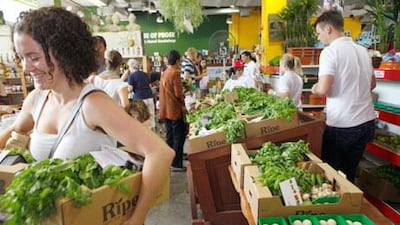 The Ripe stall sells boxes of seasonal vegetables at the organic market in the Dubai Garden Centre.