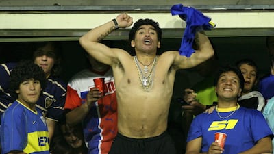 Argentine soccer legend Diego Maradona cheers his team Boca Juniors after winning the Copa Sudamericana soccer final against Mexico's Pumas Unam at La Bombonera stadium in Buenos Aires, Sunday, 18 December 2005 EPA