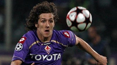 Fiorentina's Montenegrin forward Stevan Jovetic eyes the ball during their Champions League match against Liverpool at the Artemio Franchi.