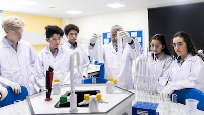 Students take part in a science class at Dubai International Academy Al Barsha. Reem Mohammed/The National