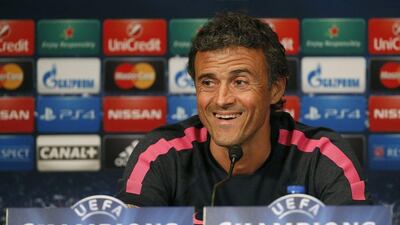 Barcelona coach Luis Enrique holds a press conference at the Parc des Princes stadium in Paris on Monday ahead of his side's Champions League match against Paris Saint-Germain on Tuesday. Thomas Samson / AFP / September 29, 2014