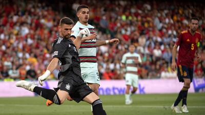 SPAIN RATINGS: Unai Simon 7 - Made an outstanding stop just before the hour mark when he stuck out his right leg as Rafael looked like he was going to slot the ball home. Didn’t have much to do on a night where Spain dominated for most of the game. AFP