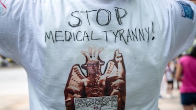 People protest against mandates to wear masks amid the coronavirus pandemic in Austin, Texas this week. Reuters