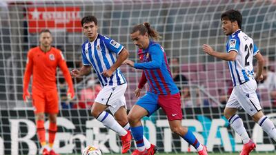 Antoine Griezmann in action for Barcelona against Real Sociedad during a Liga match. Reuters