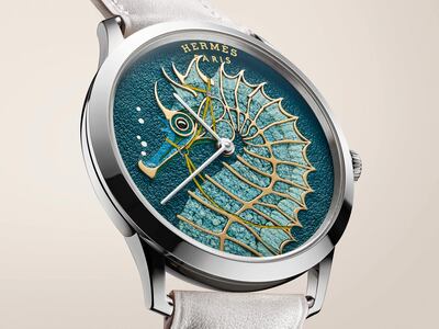 The watch features a seahorse by London illustrator Stuart Patience. Photo: Hermes