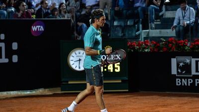 Roger Federer celebrates a point during his win against Pablo Cuevas on Wednesday in his second round win at the ATP Rome Masters. Andreas Solaro / AFP / May 13, 2015