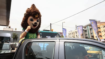 Mola, the mascot of the Africa Cup of Nations, during the trophy tour in Yaounde. AFP