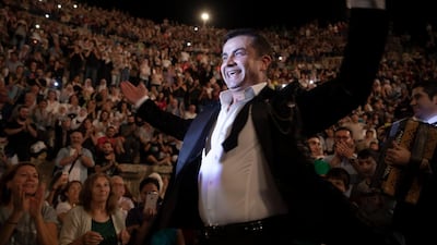 Circassian singer Nahush Cherim performs during the 2019 Jerash Festival of Culture and Arts at the Jerash archeological site, Jerash, some 46 km North of Amman, Jordan. EPA