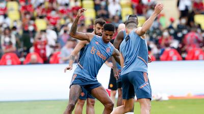 Manchester United's Marcus Rashford at training. EPA