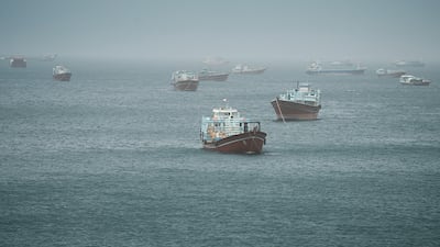 Ships in the Strait of Hormuz, seen from Musandam, Oman, on Wednesday. Reuters