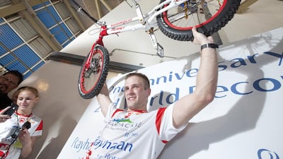 Stair climbing by bicycle — most steps: Krystian Herba, a renowned Polish cyclist climbed 68 floors of the Rose Rayhaan hotel on his bike. Jaime Puebla / The National Newspaper