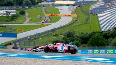 Racing Point's Sergio Perez steers his car during the first practice session. AFP