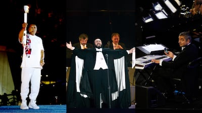 Form left: Muhammad Ali lit the Olympic flame for the 1996 Atlanta Olympics; Luciano Pavarotti performs during the opening ceremony of the 2006 Turin Olympics; and actor Rowan Atkinson, who is famous as Mr Bean, at the 2012 London Olympics. Getty; Reuters