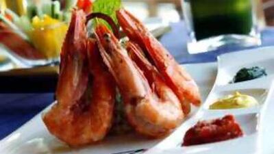 Grilled jumbo prawns at Azur restaurant in the Al Raha Beach Hotel, Abu Dhabi.