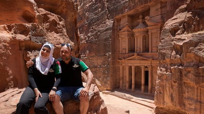 Jordanian tourists at Petra on June 20, 2020. EPA