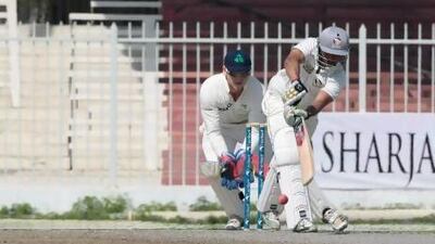 Khurram Khan bats for UAE in Sharjah.