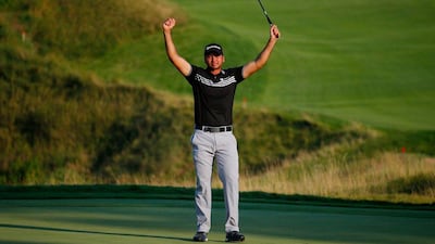 Jason Day celebrates at the 18th green on Sunday during the final round of the US PGA Championship at Whistling Straits, where he won his first major title. Kevin C Cox / Getty Images / AFP / August 17, 2015
