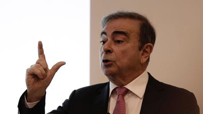 Nissan's former chairman Carlos Ghosn speaks at a press conference in Beirut, Lebanon, Wednesday, Jan. 8, 2020. AP Photo/Maya Alleruzzo