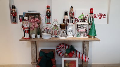 A variety of nutcrackers and other miniature Christmas decorations