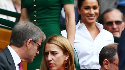 Meghan, Duchess of Sussex, in the Royal Box ahead of the final between Serena Williams of the US and Romania's Simona Halep. Reuters