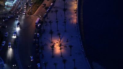 An aerial view shows Beirut's Corniche, a seaside promenade, at sunset in Beirut, Lebanon. Alia Haju / Reuters