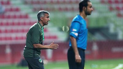 Emirates manager Theo Bucker shown during the Arabian Gulf League match against Al Ahli in Dubai on Saturday. Christopher Pike / The National