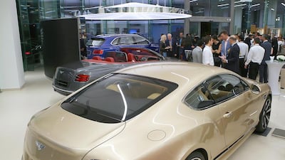 Bentleys at the Al Habtoor Motors and Bentley Emirates showroom. Ravindranath K / The National