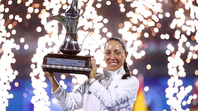 Jessica Pegula after beating Elina Svitolina in the Dubai Duty Free Tennis Championships final on February 21, 2026. Getty Images