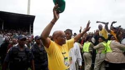 The South African presidential candidate Jacob Zuma, centre, attends the launch of his campaign.