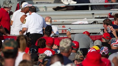 Blood is seen in the stands after shots were fired at Trump's campaign event at Butler Farm Show Inc. in Butler, Pennsylvania. AFP