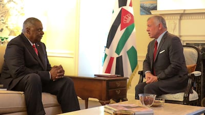 Jordanian King Abdullah II meeting with US Secretary of Defense Lloyd Austin.