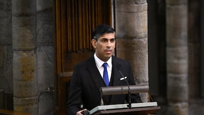 Prime Minister Rishi Sunak speaks during of the coronation of King Charles III and Queen Camilla at Westminster Abbey, London. PA