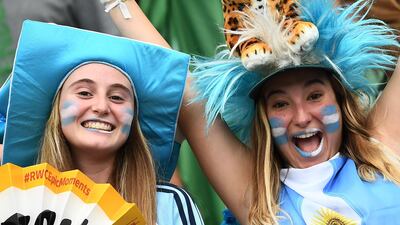Argentina supporters pose prior to the Japan 2019 Rugby World Cup Pool C match between France and Argentina at the Tokyo Stadium in Tokyo. AFP