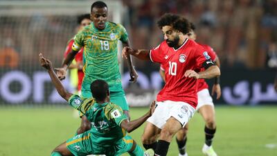Mohamed Salah in action against Ibrahim Warsama during the 2026 World Cup qualifier. EPA